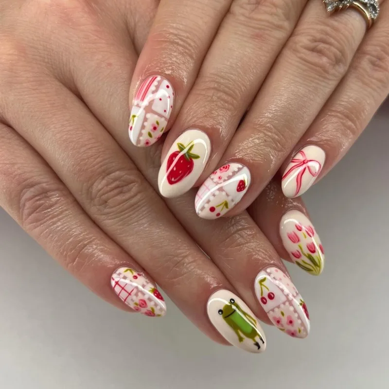 24PCS Sweet Short Almond Press on Nails Cute Strawberry Flowers Fake Nails for Women Ins Bow French Acrylic Wearable False Nails
24PCS Sweet Short Almond Press on Nails Cute Strawberry Flowers Fake Nails for Women Ins Bow French Acrylic Wearable False Nails