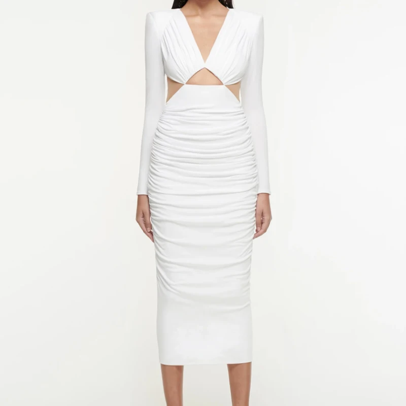 Women sexy v-neck midi dress hollow out high waist slim temperament lady long dress
Women sexy v-neck midi dress hollow out high waist slim temperament lady long dress
