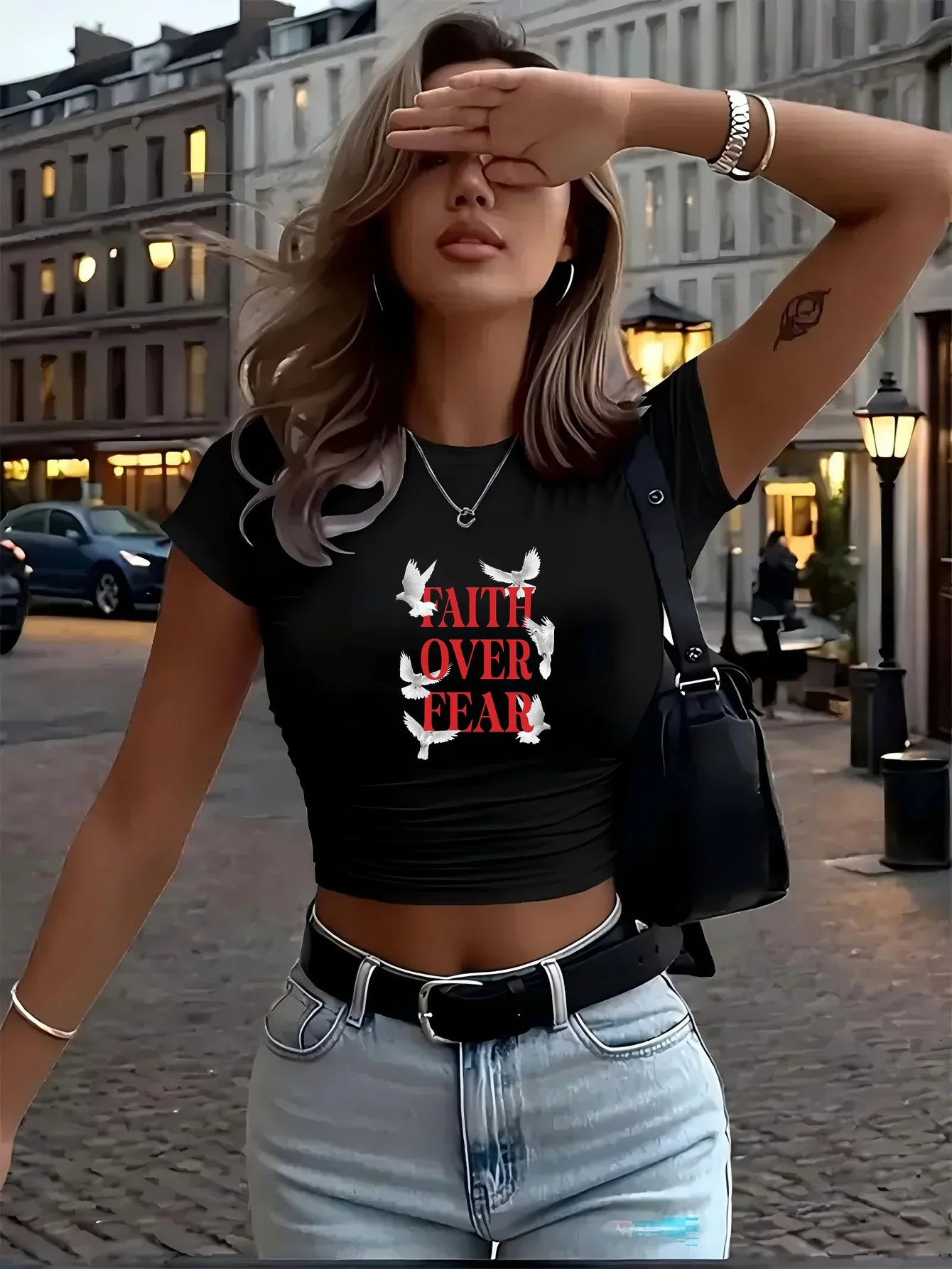 Women'S Crop Top T-Shirt - Faith Over Fear Motivational Tee with White Dove Graphic Harajuku Sleeve Casual Aesthetic Clothes
Women'S Crop Top T-Shirt - Faith Over Fear Motivational Tee with White Dove Graphic Harajuku Sleeve Casual Aesthetic Clothes
