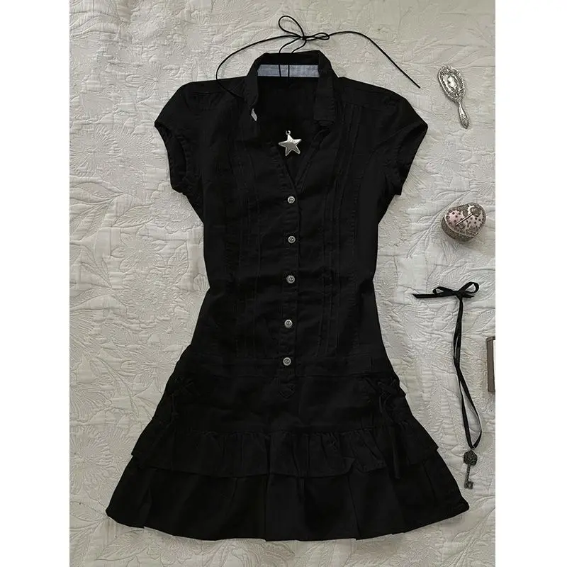 American Retro Style Black Waist Trimming Shirt Dress Summer New Design Sense Niche Short Skirt
American Retro Style Black Waist Trimming Shirt Dress Summer New Design Sense Niche Short Skirt