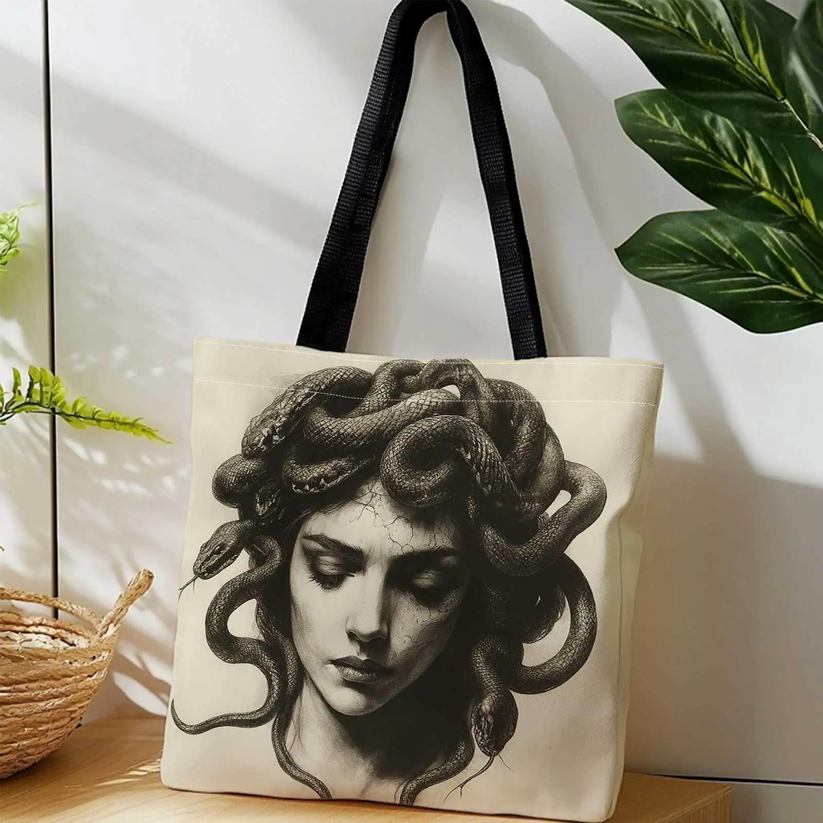 Double-Sided Printed Shopping Tote Bag Medusa and Serpents Monochrome Foldable Shoulder Storage Bag, Suitable for Travel Women
Double-Sided Printed Shopping Tote Bag Medusa and Serpents Monochrome Foldable Shoulder Storage Bag, Suitable for Travel Women
