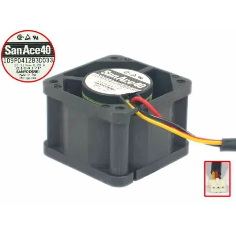Sanyo Denki 109P0412B3D033 DC 12V 0.28A 40x40x28mm Server Cooling Fan
Sanyo Denki 109P0412B3D033 DC 12V 0.28A 40x40x28mm Server Cooling Fan