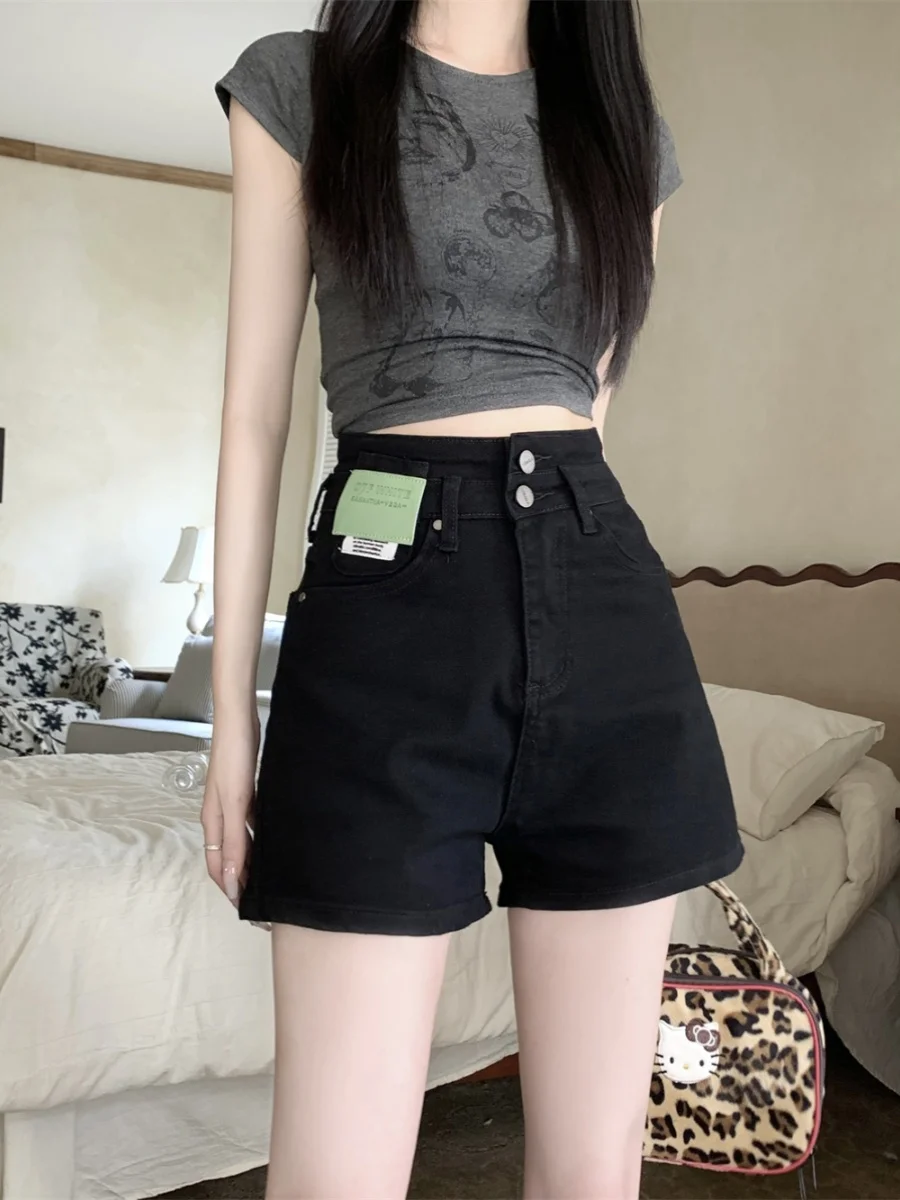 High Waist Black Skinny Denim Shorts Women's Summer Large Size Slimming Tag Double Buckle A-Line Straight Leg Hot Pants
High Waist Black Skinny Denim Shorts Women's Summer Large Size Slimming Tag Double Buckle A-Line Straight Leg Hot Pants