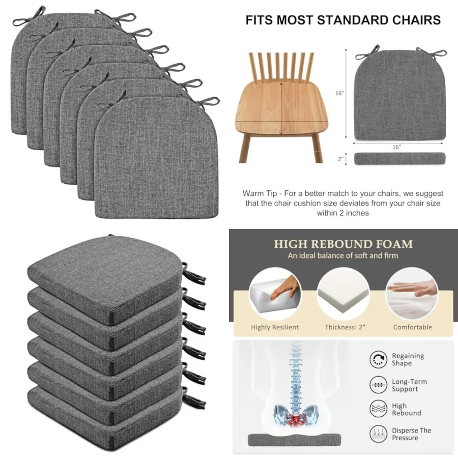 Chair Cushions for Dining Chairs 6 Pack - Kitchen Chair Cushions with Ties and Non-Slip Backing - Dining Chair Pads 16X16X2
Chair Cushions for Dining Chairs 6 Pack - Kitchen Chair Cushions with Ties and Non-Slip Backing - Dining Chair Pads 16X16X2