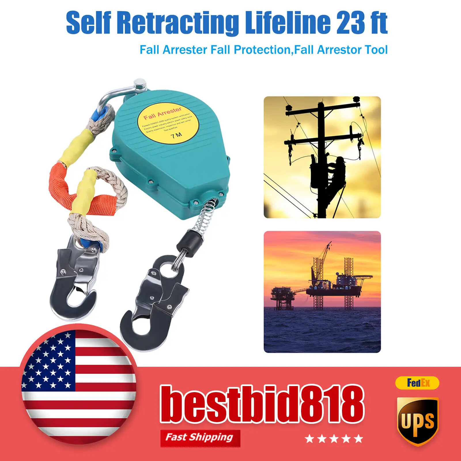 Самозатягивающийся ограничитель lifeline, защита от падения, крюк из сплава, трос из стальной проволоки, 23 фута (7 м), 330 фунтов
Самозатягивающийся ограничитель lifeline, защита от падения, крюк из сплава, трос из стальной проволоки, 23 фута (7 м), 330 фунтов