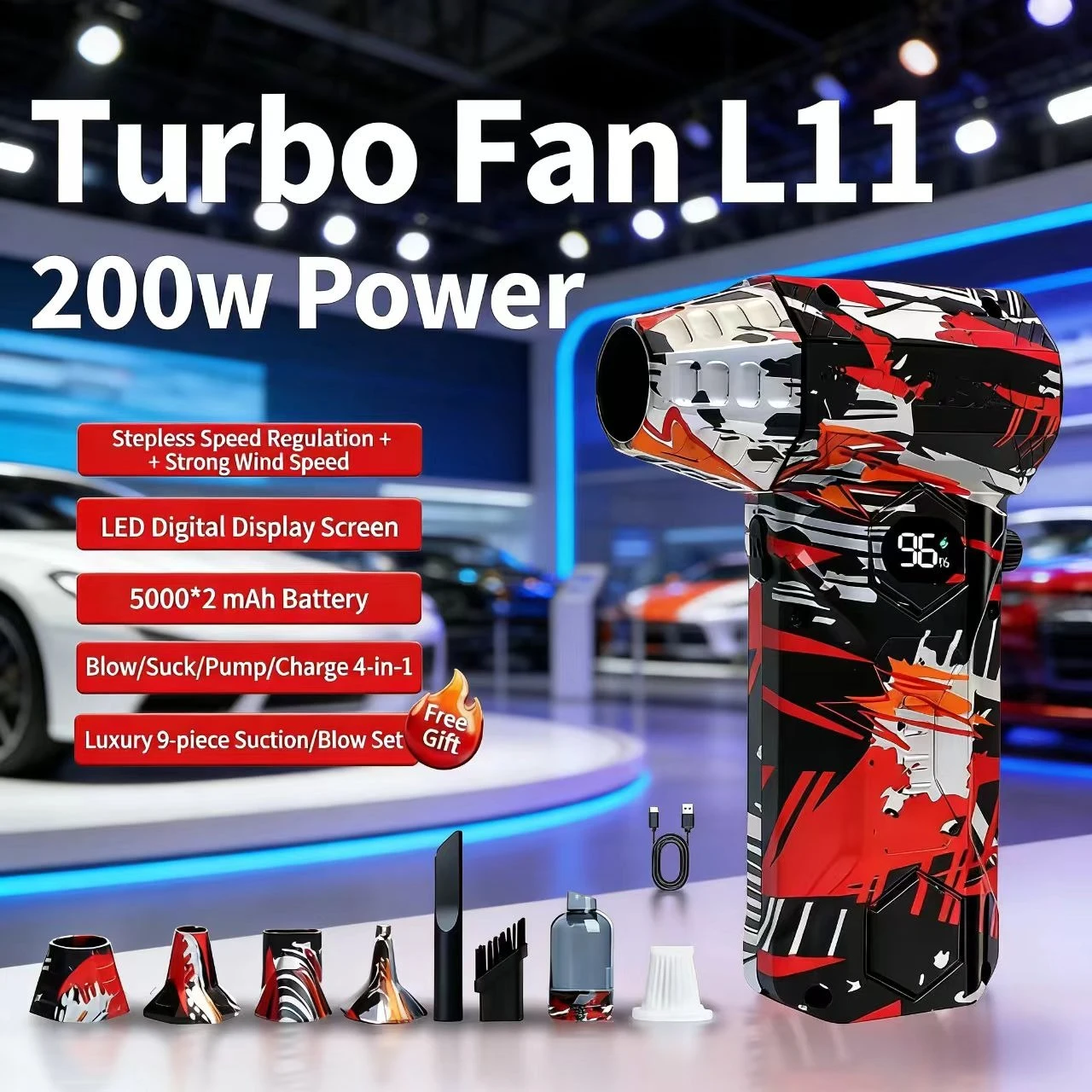 L11 Violent Air Blower 450000RPM Brushless Turbo Fan Vacuum Dust Cleaner 53m/s Jet Blower Type-C Portable
L11 Violent Air Blower 450000RPM Brushless Turbo Fan Vacuum Dust Cleaner 53m/s Jet Blower Type-C Portable