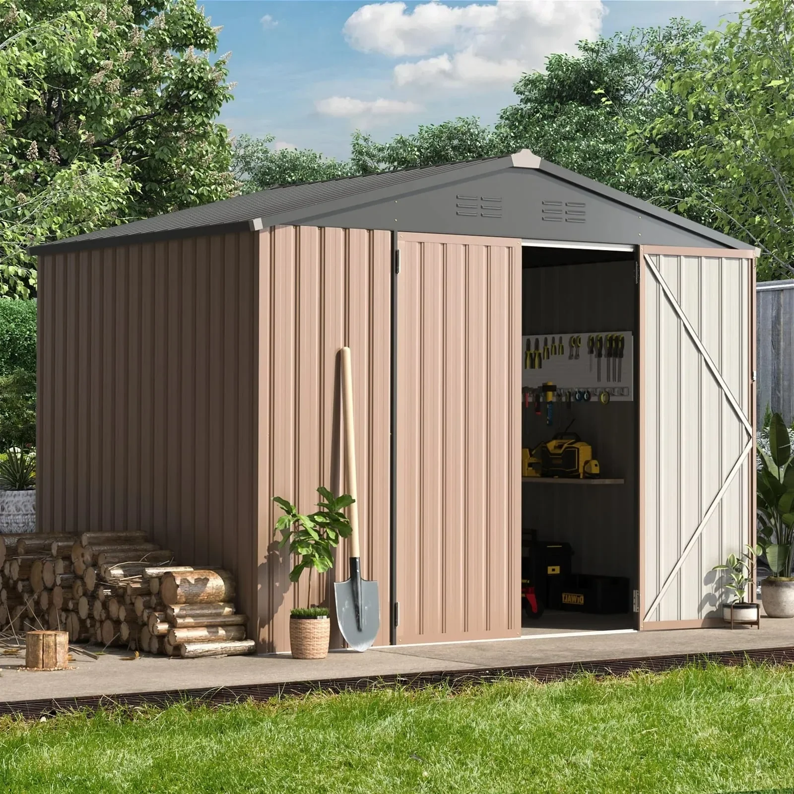 8x6 FT Metal Outdoor Storage Shed, Weather-Resistant Steel Tool Shed with Sloped Roof, Multifunctional Garden Shed for Backyard
8x6 FT Metal Outdoor Storage Shed, Weather-Resistant Steel Tool Shed with Sloped Roof, Multifunctional Garden Shed for Backyard