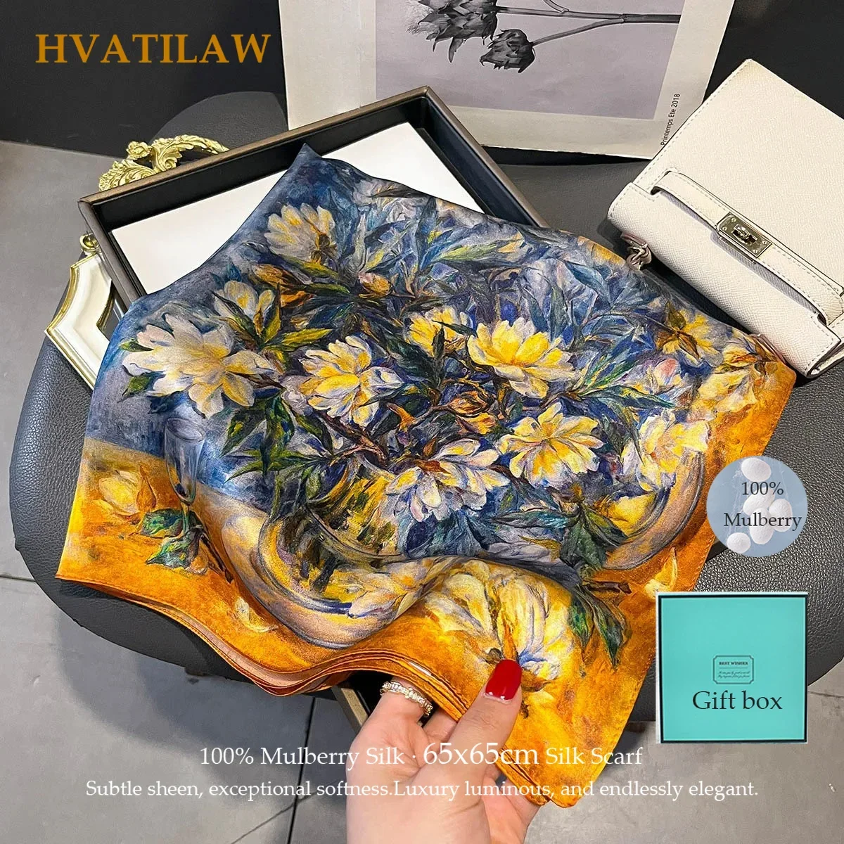 New 65cm Square Scarf 100% Pure Silk Scarves Women Mulberry Silk Versatile Headband Fashion Shawl Wrap Kerchief Neck Hair Hijab
New 65cm Square Scarf 100% Pure Silk Scarves Women Mulberry Silk Versatile Headband Fashion Shawl Wrap Kerchief Neck Hair Hijab