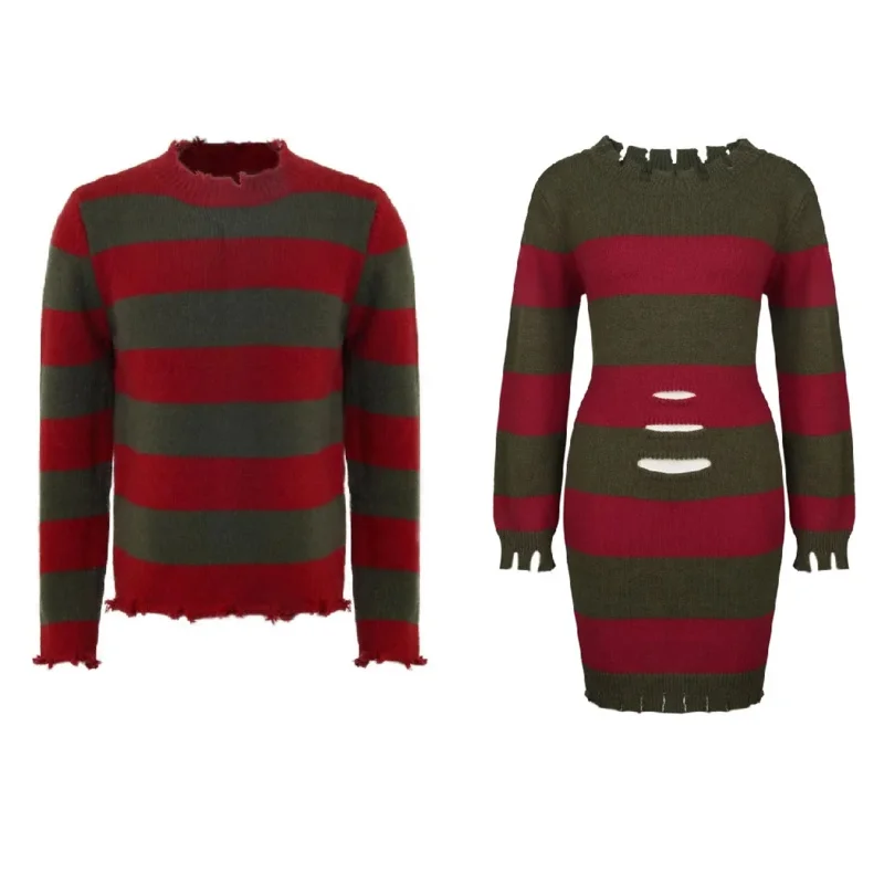 WAT Horrific Sweater Dresses Red Green Striped Outfits One-piece Dress Halloween Cosplay Costumes for Men Women 2025 New
WAT Horrific Sweater Dresses Red Green Striped Outfits One-piece Dress Halloween Cosplay Costumes for Men Women 2025 New