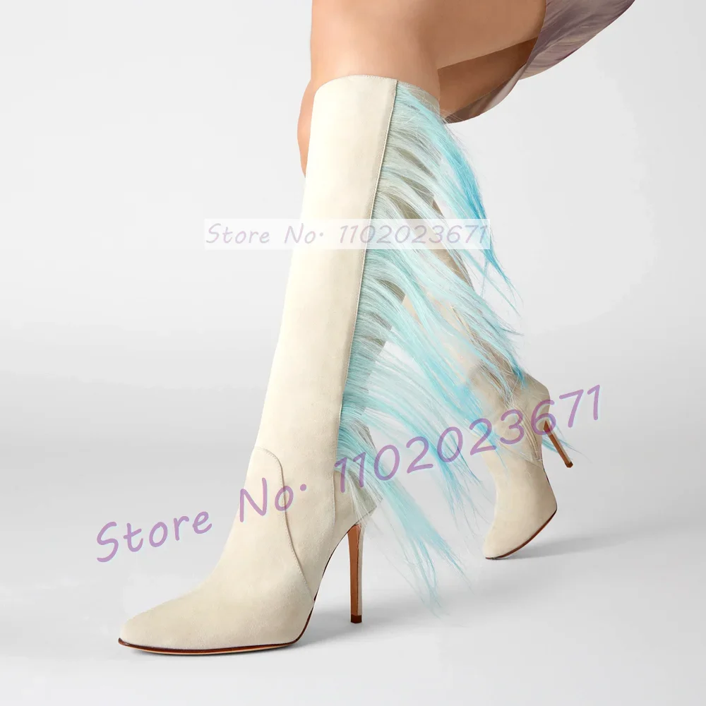 Замшевые Сапоги до колена цвета слоновой кости с острым носком и синим мехом, новинка, женская обувь на тонком высоком каблуке, стильные женские повседневные сапоги с мягким мехом
Замшевые Сапоги до колена цвета слоновой кости с острым носком и синим мехом, новинка, женская обувь на тонком высоком каблуке, стильные женские повседневные сапоги с мягким мехом