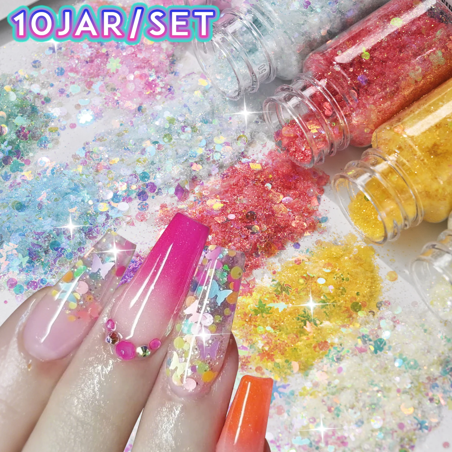 10Jars Mixed Color Butterfly & Star Nail Flakes Hexagon & Flower Shaped Nail Sequins Holographic Iridescent Chunky Nail Glitter*
10Jars Mixed Color Butterfly & Star Nail Flakes Hexagon & Flower Shaped Nail Sequins Holographic Iridescent Chunky Nail Glitter*