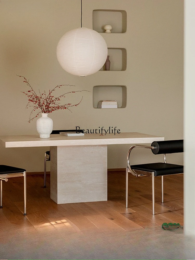 Travertine rock slab dining table Resistant and anti-penetration medieval style
Travertine rock slab dining table Resistant and anti-penetration medieval style