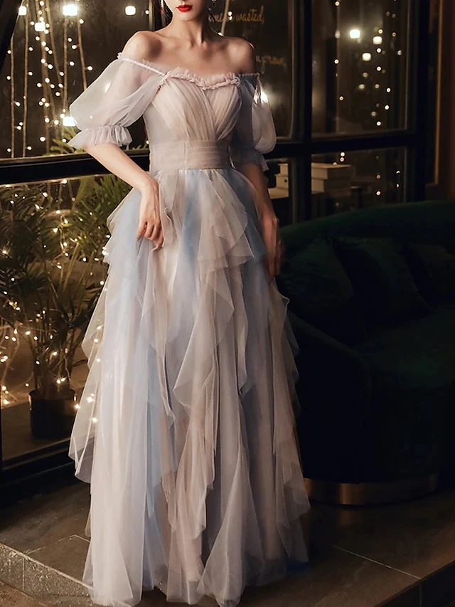 A-Line Color Block Elegant Wedding Guest Prom Birthday Dress Half Sleeve Floor Length Tulle with Pleats Ruffles
A-Line Color Block Elegant Wedding Guest Prom Birthday Dress Half Sleeve Floor Length Tulle with Pleats Ruffles