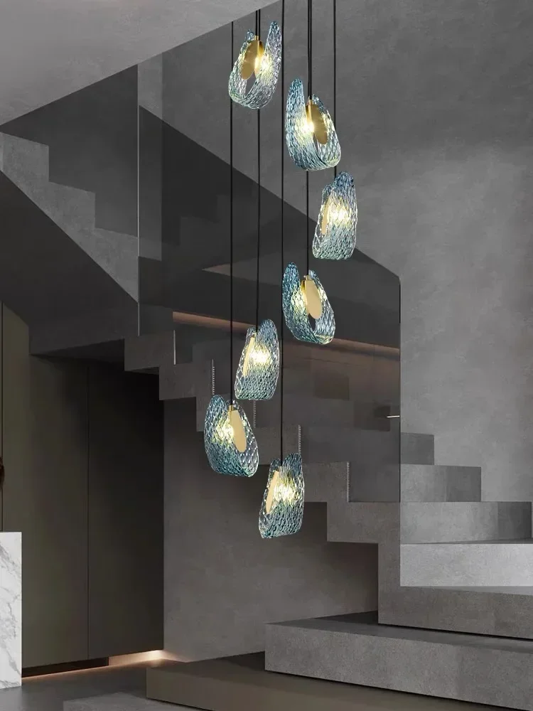 Nordic Style Cyan Glass ribbon Chandelier Pendant Lamp Lustre with Dimmable 3-Color Light for Stair lighting decoration
Nordic Style Cyan Glass ribbon Chandelier Pendant Lamp Lustre with Dimmable 3-Color Light for Stair lighting decoration