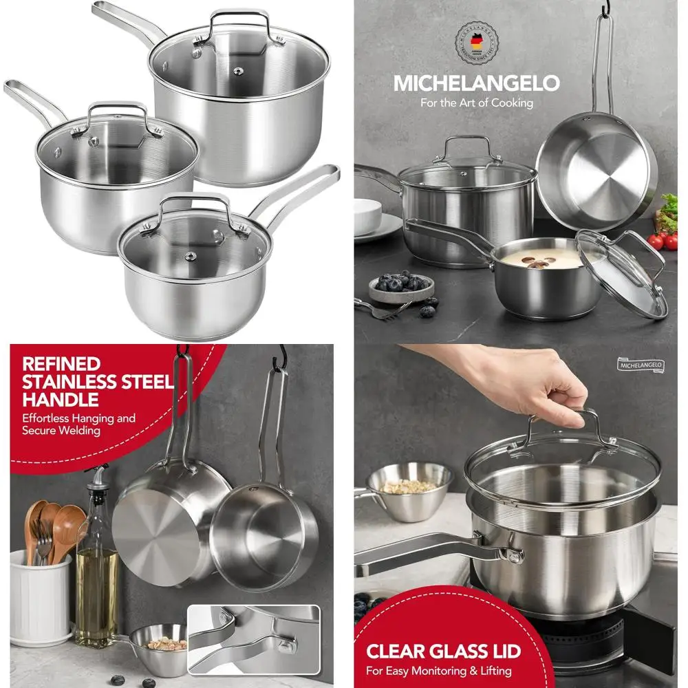 Набор из 6 кастрюль и кастрюль из нержавеющей стали с крышками, 1QT, 2QT, 3QT, индукционная совместимость, идеально подходит для приготовления пищи
Набор из 6 кастрюль и кастрюль из нержавеющей стали с крышками, 1QT, 2QT, 3QT, индукционная совместимость, идеально подходит для приготовления пищи