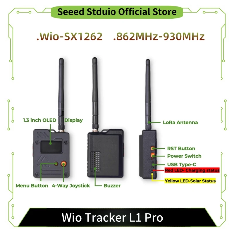 Wio Tracker L1 Pro Board,1.3 inch OLED Display, 3D-Printed Enclosure and battery, LoRa 868MH (862–930 MHz), nRF52840, L76K GPS
Wio Tracker L1 Pro Board,1.3 inch OLED Display, 3D-Printed Enclosure and battery, LoRa 868MH (862–930 MHz), nRF52840, L76K GPS