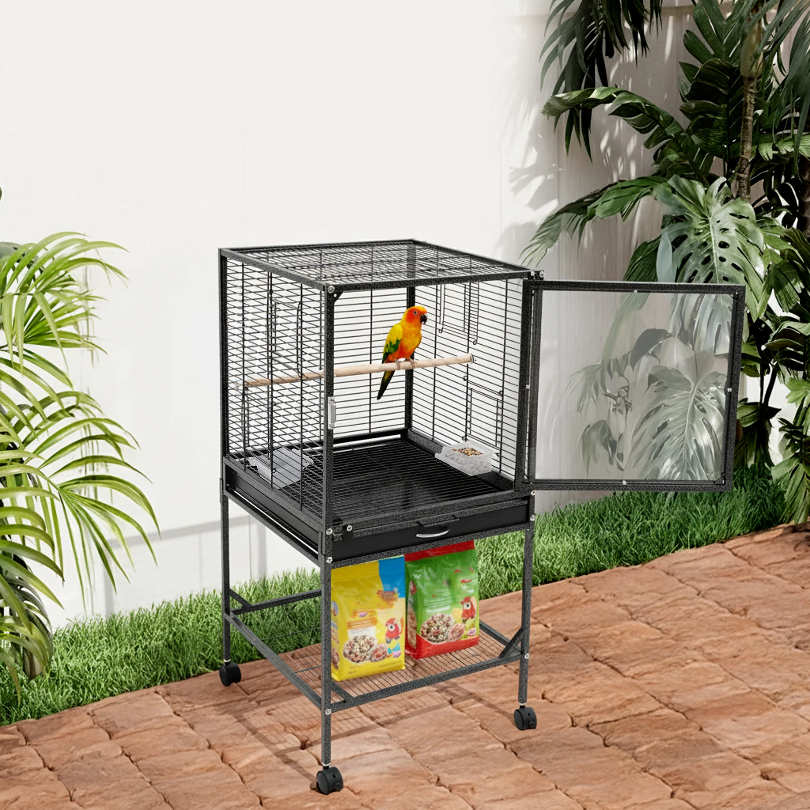 Metal Bird Cage, Mobile Bird Cage with 4 Universal Wheels & Storage Shelf for Cockatiels Conures Parrots, 17.95x17.95x17.72 Inch
Metal Bird Cage, Mobile Bird Cage with 4 Universal Wheels & Storage Shelf for Cockatiels Conures Parrots, 17.95x17.95x17.72 Inch