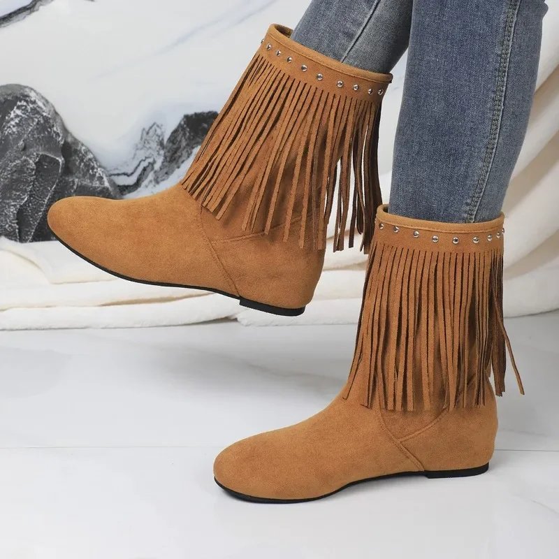 Ladies Shoes 2024 High Quality Slip-on Women's Boots Fashion Tassel Modern Boots Women Winter Rivet Solid Mid-Calf Boots Zapatos
Ladies Shoes 2024 High Quality Slip-on Women's Boots Fashion Tassel Modern Boots Women Winter Rivet Solid Mid-Calf Boots Zapatos