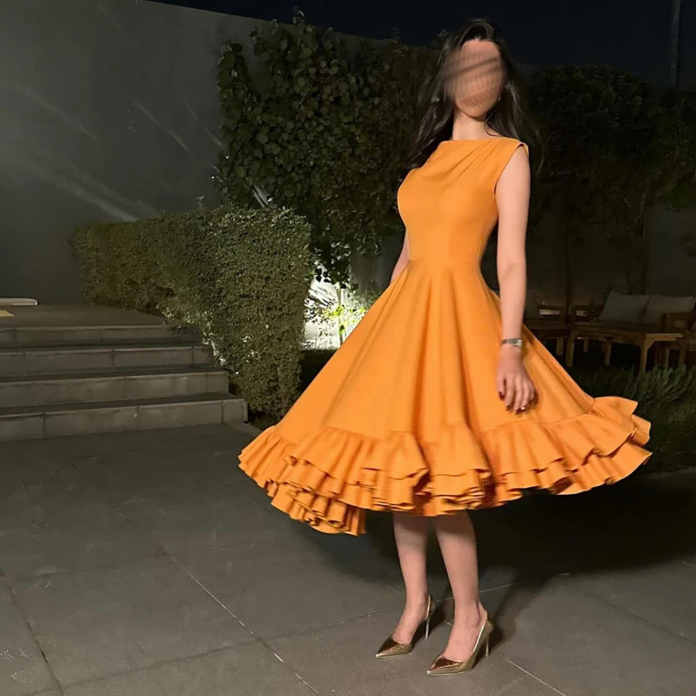 Customized Yellow Jersey A-line Evening Dress Ruched Ruffles Sleeveless Party Gown Tea-Length Simple Prom Dress For Women
Customized Yellow Jersey A-line Evening Dress Ruched Ruffles Sleeveless Party Gown Tea-Length Simple Prom Dress For Women