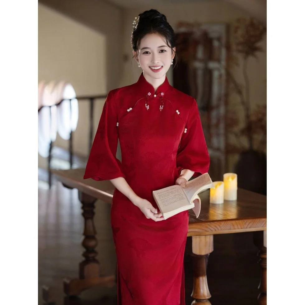 Red Engagement Dr Women's New Chinese Sle Gown Wedding Ceremony Drinks Serving Costume Thin Silk Material
Red Engagement Dr Women's New Chinese Sle Gown Wedding Ceremony Drinks Serving Costume Thin Silk Material