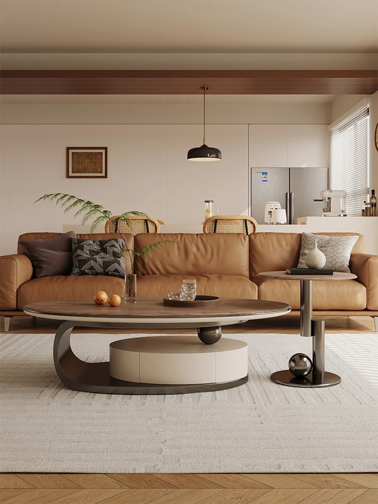 Легкий роскошный журнальный столик Современный минималистский бытовой шкаф для хранения в итальянском стиле, дизайнерский овальный журнальный столик для гостиной
Легкий роскошный журнальный столик Современный минималистский бытовой шкаф для хранения в итальянском стиле, дизайнерский овальный журнальный столик для гостиной