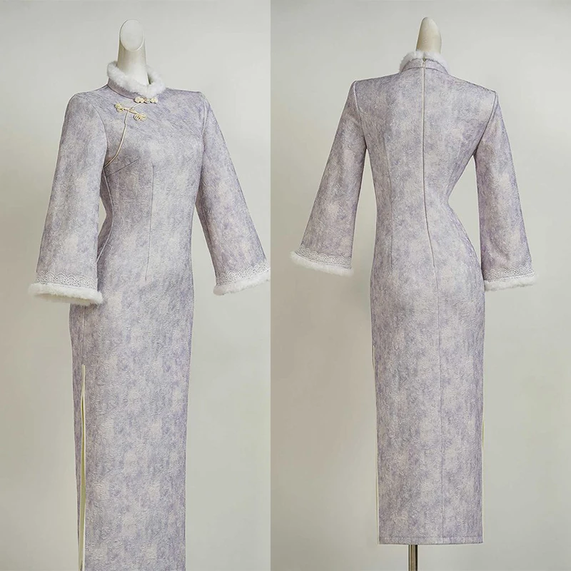 Фиолетовое тонкое улучшенное новое платье Ципао в китайском стиле, женское теплое платье с пушистым воротником Chesongam, осенне-зимнее новое банкетное платье, халат ханьфу
Фиолетовое тонкое улучшенное новое платье Ципао в китайском стиле, женское теплое платье с пушистым воротником Chesongam, осенне-зимнее новое банкетное платье, халат ханьфу