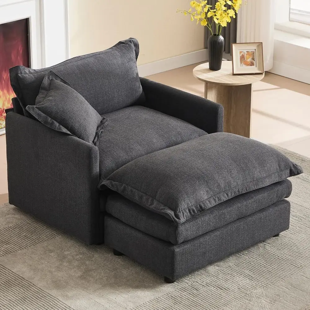 Элегантный черный льняной стул с акцентом и пуфиком, плюшевая мебель для гостиной большого размера, уютный шезлонг для отдыха в помещении
Элегантный черный льняной стул с акцентом и пуфиком, плюшевая мебель для гостиной большого размера, уютный шезлонг для отдыха в помещении