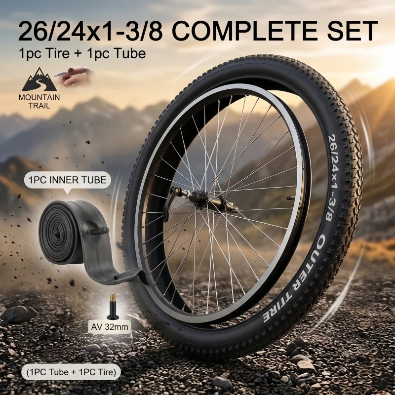 26/24x1-3/8 Inch Bike 1 Tire and 1 Inner Tube classic City commuting Old-fashioned Universal Mountain Replacement Accessories
26/24x1-3/8 Inch Bike 1 Tire and 1 Inner Tube classic City commuting Old-fashioned Universal Mountain Replacement Accessories