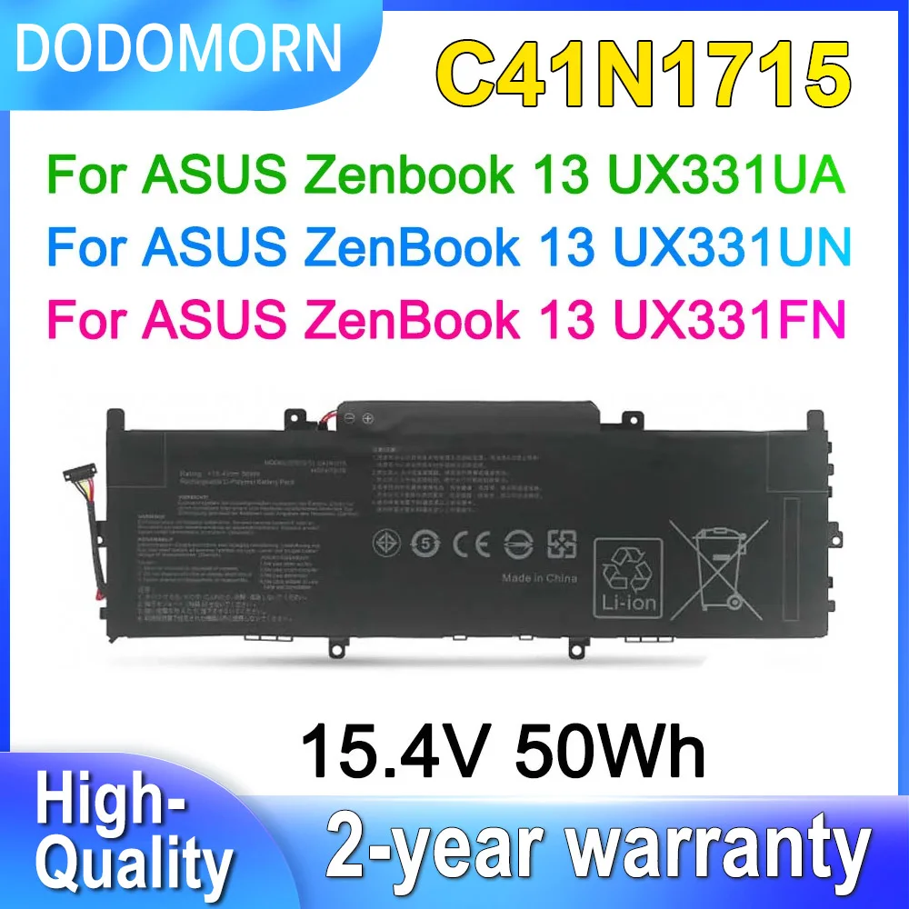 Аккумулятор DODOMORN C41N1715 для ноутбука ASUS Zenbook 13 UX331UA UX331UN UX331FN U3100FN U3100UN, Аккумулятор для ноутбука 0B200-02760000 4ICP4/72/75 50Wh
Аккумулятор DODOMORN C41N1715 для ноутбука ASUS Zenbook 13 UX331UA UX331UN UX331FN U3100FN U3100UN, Аккумулятор для ноутбука 0B200-02760000 4ICP4/72/75 50Wh