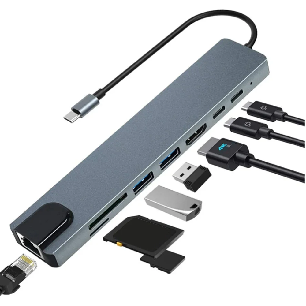8-in-1 Type C Dock USB C Hub 3.0 Splitter Multiport Adapter 4K -compatible RJ45 SD/TF VGA for Laptop
8-in-1 Type C Dock USB C Hub 3.0 Splitter Multiport Adapter 4K -compatible RJ45 SD/TF VGA for Laptop
