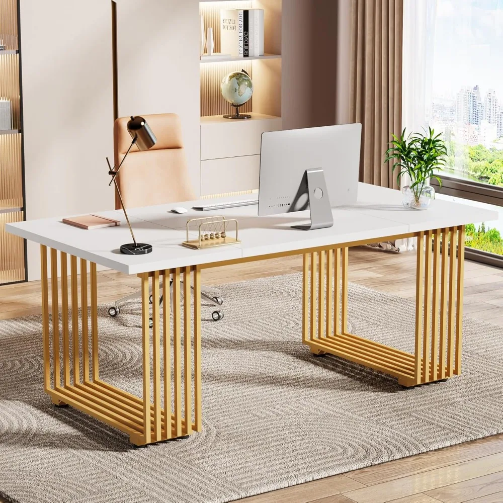 70.9" Modern Office Desk, Wooden Computer Desk, White Executive Desk with Gold Metal Legs, Large Workstation for Home Office
70.9" Modern Office Desk, Wooden Computer Desk, White Executive Desk with Gold Metal Legs, Large Workstation for Home Office