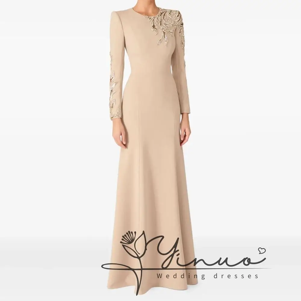 Customized Evening Dresses Floor-length O-neck Full Sleeve Prom Gown Fashion Crystal Beading Simple Draped
Customized Evening Dresses Floor-length O-neck Full Sleeve Prom Gown Fashion Crystal Beading Simple Draped