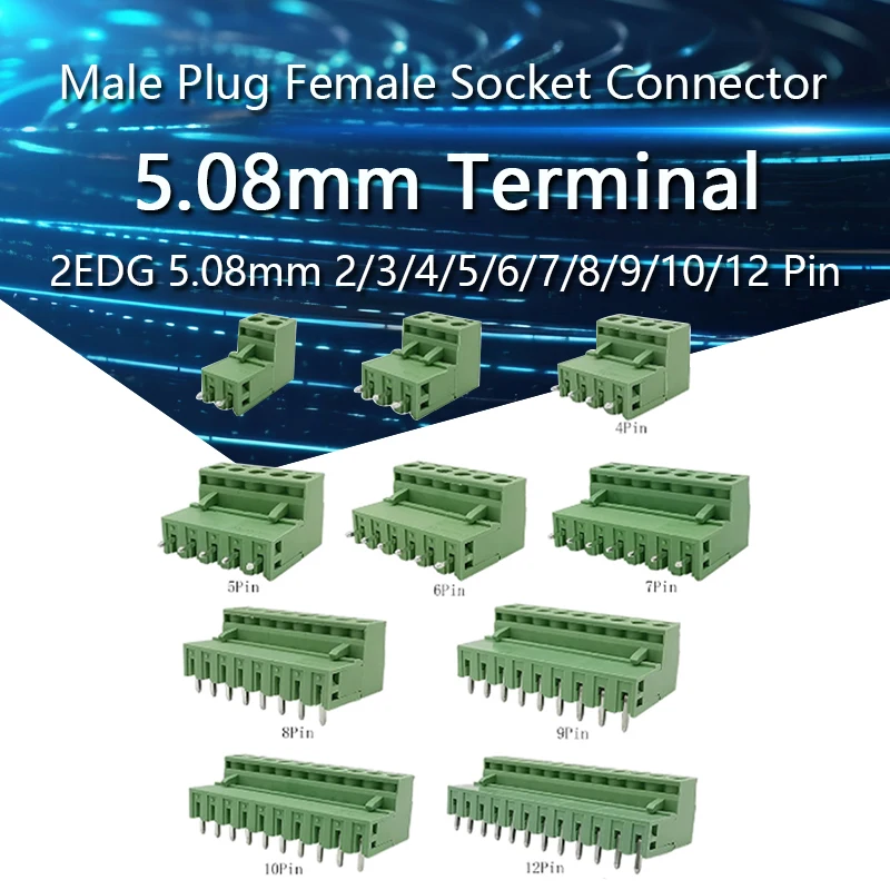 5Pairs 2EDG 5.08mm Pitch Screw Terminal Blocks 2/3/4/5/6/7/8/9/10/12 Pin Male Plug Female Socket PCB Connector 5.08 mm
5Pairs 2EDG 5.08mm Pitch Screw Terminal Blocks 2/3/4/5/6/7/8/9/10/12 Pin Male Plug Female Socket PCB Connector 5.08 mm