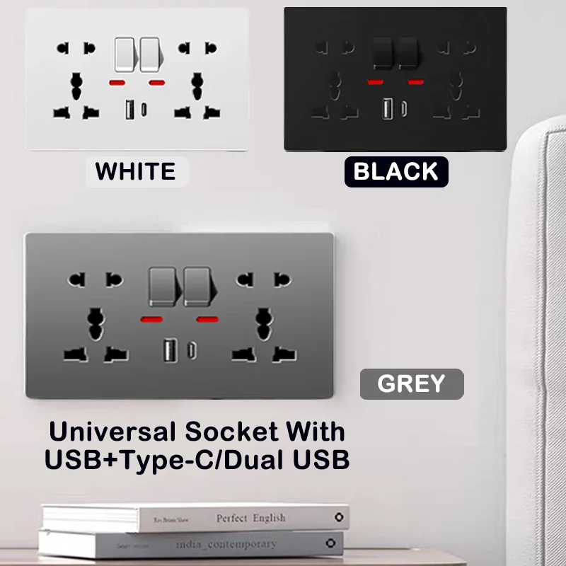 Универсальная розетка 13А с двумя USB-разъемами Type-C, настенная розетка, 2-мегапиксельная розетка со светодиодной подсветкой, 5-контактная настенная электрическая розетка
Универсальная розетка 13А с двумя USB-разъемами Type-C, настенная розетка, 2-мегапиксельная розетка со светодиодной подсветкой, 5-контактная настенная электрическая розетка