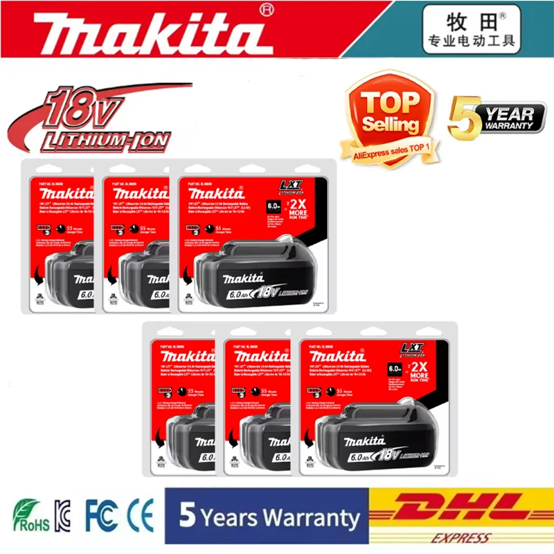 Makita 18V 6000mAh Rechargeable Battery Genuine Replacement for DDF487 DTD173 DTW700 DGA404 DHF487 Power Tools
Makita 18V 6000mAh Rechargeable Battery Genuine Replacement for DDF487 DTD173 DTW700 DGA404 DHF487 Power Tools