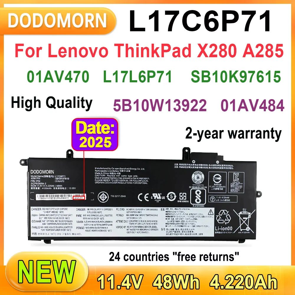 Новый аккумулятор L17C6P71 для ноутбука Lenovo ThinkPad X280 A285 Series SB10K97619 01AV470 01AV471 L17M6P71 L17L6P71 SB10K97617 48Wh
Новый аккумулятор L17C6P71 для ноутбука Lenovo ThinkPad X280 A285 Series SB10K97619 01AV470 01AV471 L17M6P71 L17L6P71 SB10K97617 48Wh