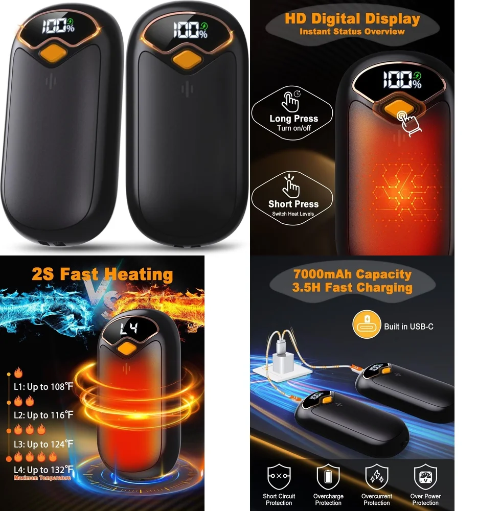 Rechargeable Hand Warmer Electric Portable Warmers 2 Pack LED Display Fast Heating Long Lasting Battery Winter Heat Therapy
Rechargeable Hand Warmer Electric Portable Warmers 2 Pack LED Display Fast Heating Long Lasting Battery Winter Heat Therapy