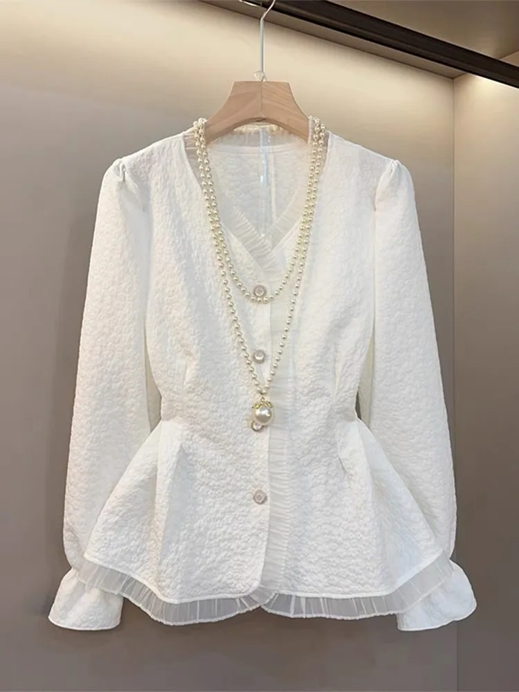 Slim Fit V-Neck Bubble Sleeve Chiffon Shirt Large Size Waist Cinched Slimming Short Style Japanese High-End Wood Grain
Slim Fit V-Neck Bubble Sleeve Chiffon Shirt Large Size Waist Cinched Slimming Short Style Japanese High-End Wood Grain