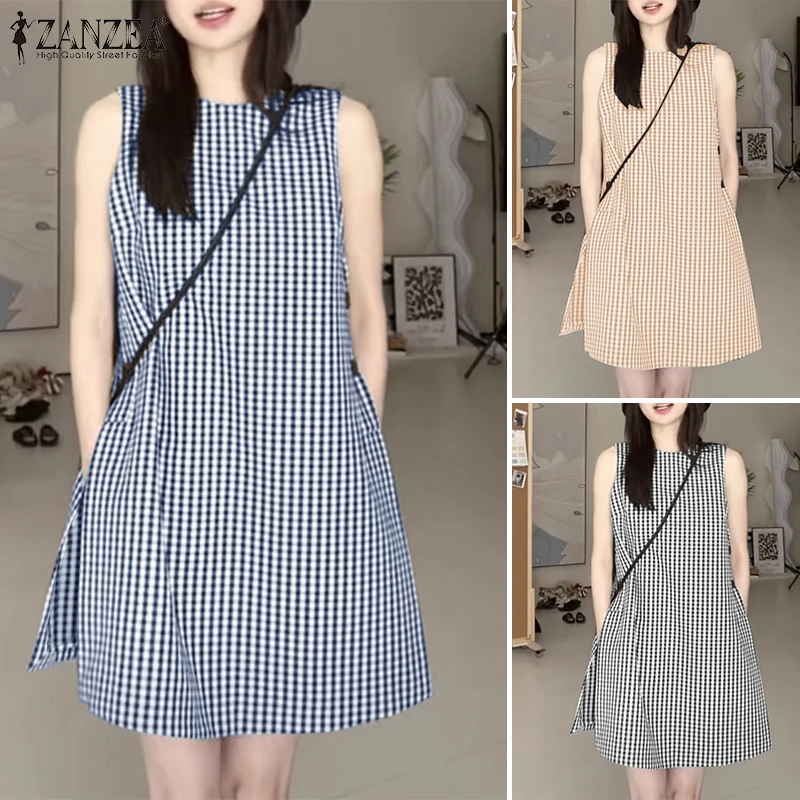 2026 Summer Mini Sundress ZANZEA Stylish Women Sleeveless Holiday Beach Tank Dress Casual O Neck Loose Plaid Dresses Side Split
2026 Summer Mini Sundress ZANZEA Stylish Women Sleeveless Holiday Beach Tank Dress Casual O Neck Loose Plaid Dresses Side Split