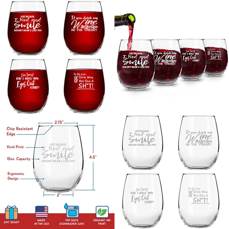 Set of 4 Crude Rude Funny Wine Glasses 15 oz - Novelty Glassware Gifts for Women- Hilarious Party, Event, Hosting Fun- Wine Lov
Set of 4 Crude Rude Funny Wine Glasses 15 oz - Novelty Glassware Gifts for Women- Hilarious Party, Event, Hosting Fun- Wine Lov