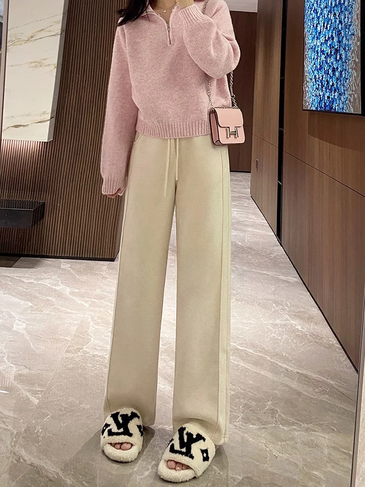 Women's Sporty Casual Pants Thickened Wool Blend Loose Fit Autumn Winter High Waist Wide Leg Pants Slimming Effect
Women's Sporty Casual Pants Thickened Wool Blend Loose Fit Autumn Winter High Waist Wide Leg Pants Slimming Effect