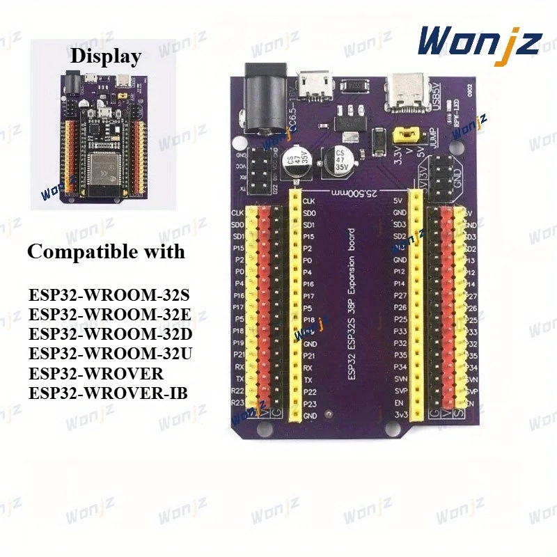 A high-quality 38-pin purple ESP32-S expansion board—NodeMCU-32S Lua expansion board. It is compatible with the ESP32 series
A high-quality 38-pin purple ESP32-S expansion board—NodeMCU-32S Lua expansion board. It is compatible with the ESP32 series