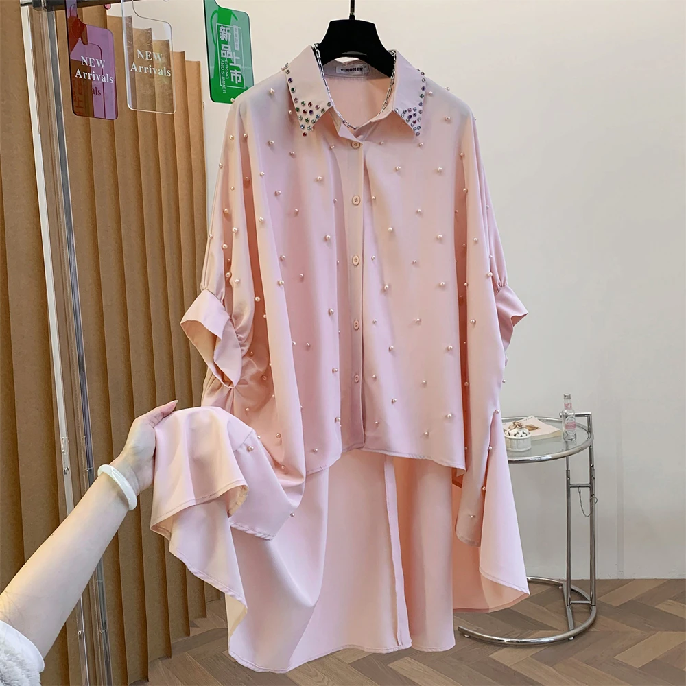 Elegant Heavy Embellished Bead Shirt for Women Summer Turn-down Collar Asymmetrical Mid-length Breathable Cotton Casual Shirt
Elegant Heavy Embellished Bead Shirt for Women Summer Turn-down Collar Asymmetrical Mid-length Breathable Cotton Casual Shirt