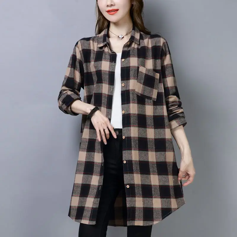 Women's Plaid Shirt Mid-Length Loose Fit Korean Casual Plus Size Long Sleeve Autumn Tops
Women's Plaid Shirt Mid-Length Loose Fit Korean Casual Plus Size Long Sleeve Autumn Tops