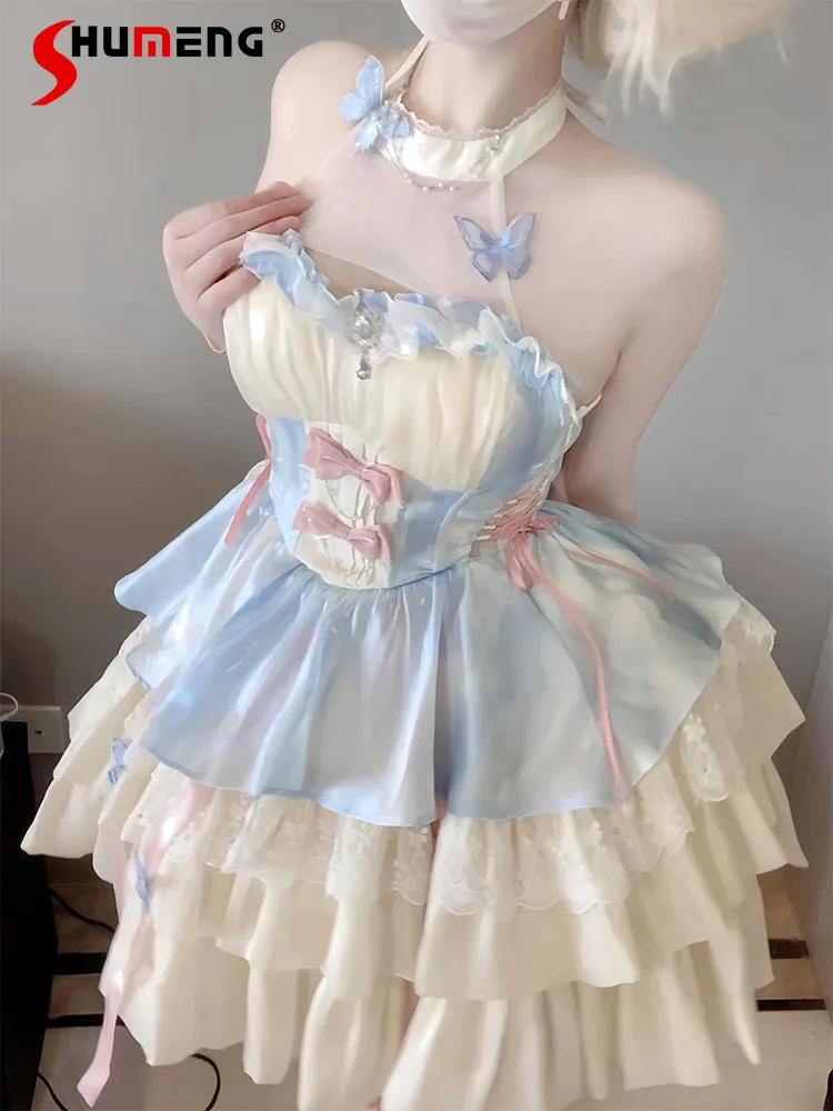 Sexy Elegant Sweet Princess Birthday Dress Halter Neck 3D Butterfly Bow Lace-up Slim Ball Gown Kawaii Lolita Mini Dress Woman
Sexy Elegant Sweet Princess Birthday Dress Halter Neck 3D Butterfly Bow Lace-up Slim Ball Gown Kawaii Lolita Mini Dress Woman