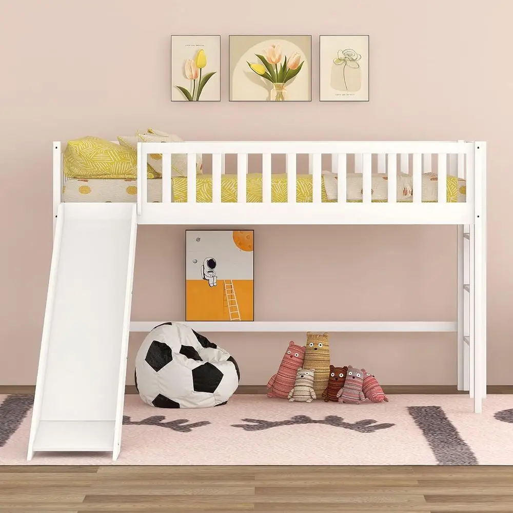 Twin Size Wooden Low Loft Bed with Slide, Full-Length Guardrail, Suitable for Kids and Teens, White
Twin Size Wooden Low Loft Bed with Slide, Full-Length Guardrail, Suitable for Kids and Teens, White