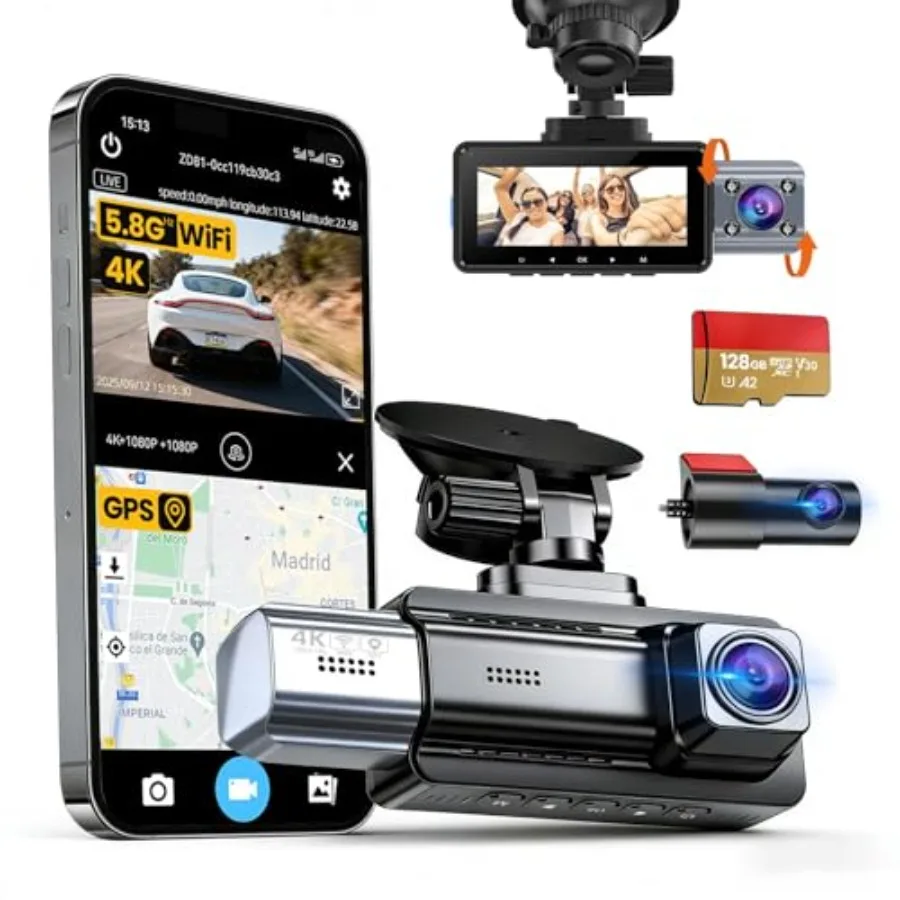 Dash cam for car use, ABS plastic, black, 4K+1080P+1080P triple-channel recording with IR night vision and 24H parking mode
Dash cam for car use, ABS plastic, black, 4K+1080P+1080P triple-channel recording with IR night vision and 24H parking mode