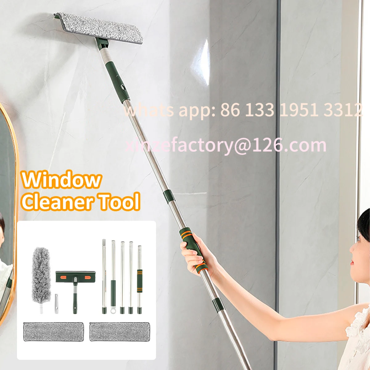 Customizable Squeegee Multi-function Window Cleaner Tool with 57/89inch Extension Flexible Window Pole Detachable Microfi
Customizable Squeegee Multi-function Window Cleaner Tool with 57/89inch Extension Flexible Window Pole Detachable Microfi