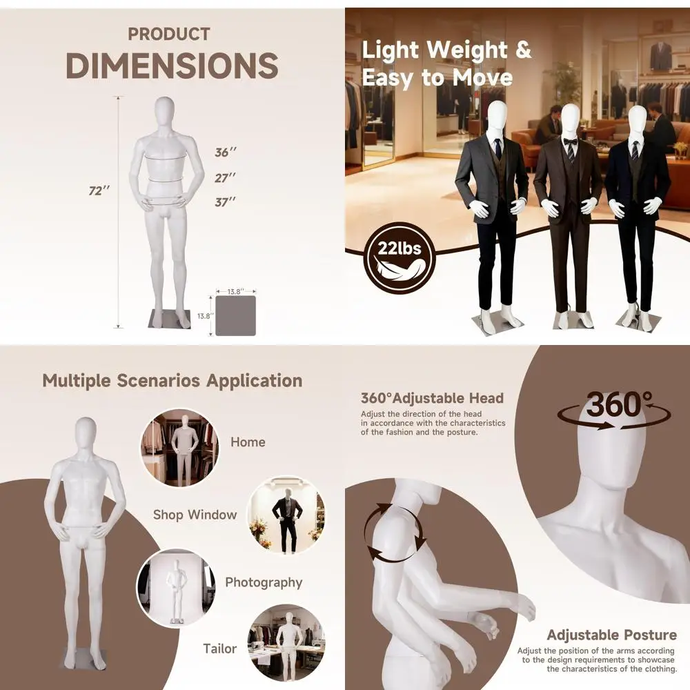 Adjustable Full Body Mannequin Stand with Metal Base for Detachable Display in Fashion Store or Clothing Design, White
Adjustable Full Body Mannequin Stand with Metal Base for Detachable Display in Fashion Store or Clothing Design, White