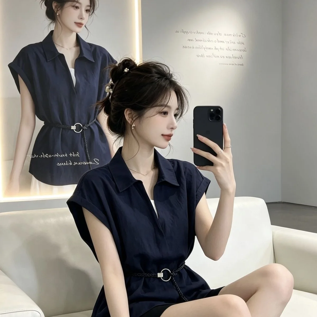 Fashionable V-Neck Short Sleeve Shirt Women's plus Size Summer Casual Wear Comfortable Breathable Slimming Belly Covering Top
Fashionable V-Neck Short Sleeve Shirt Women's plus Size Summer Casual Wear Comfortable Breathable Slimming Belly Covering Top